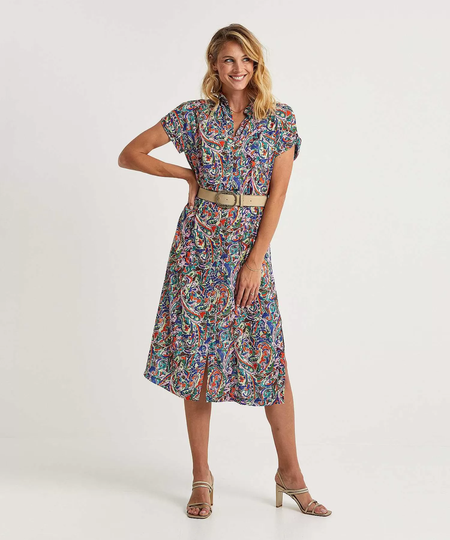 GIULIA E TU Vestido Con Botones Multi Paisley Cheap