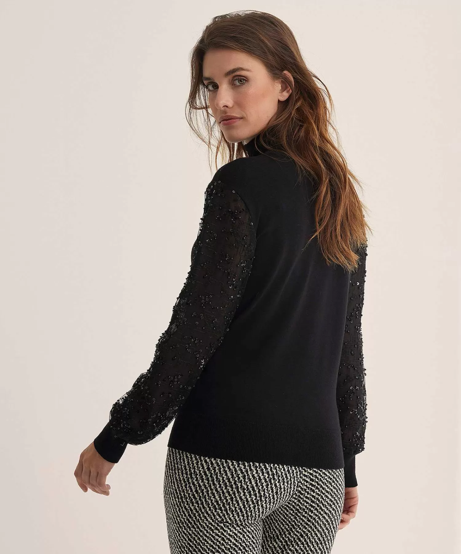 Leo & Ugo Jersey Manga Transparente Con Lentejuelas/Cuentas Discount