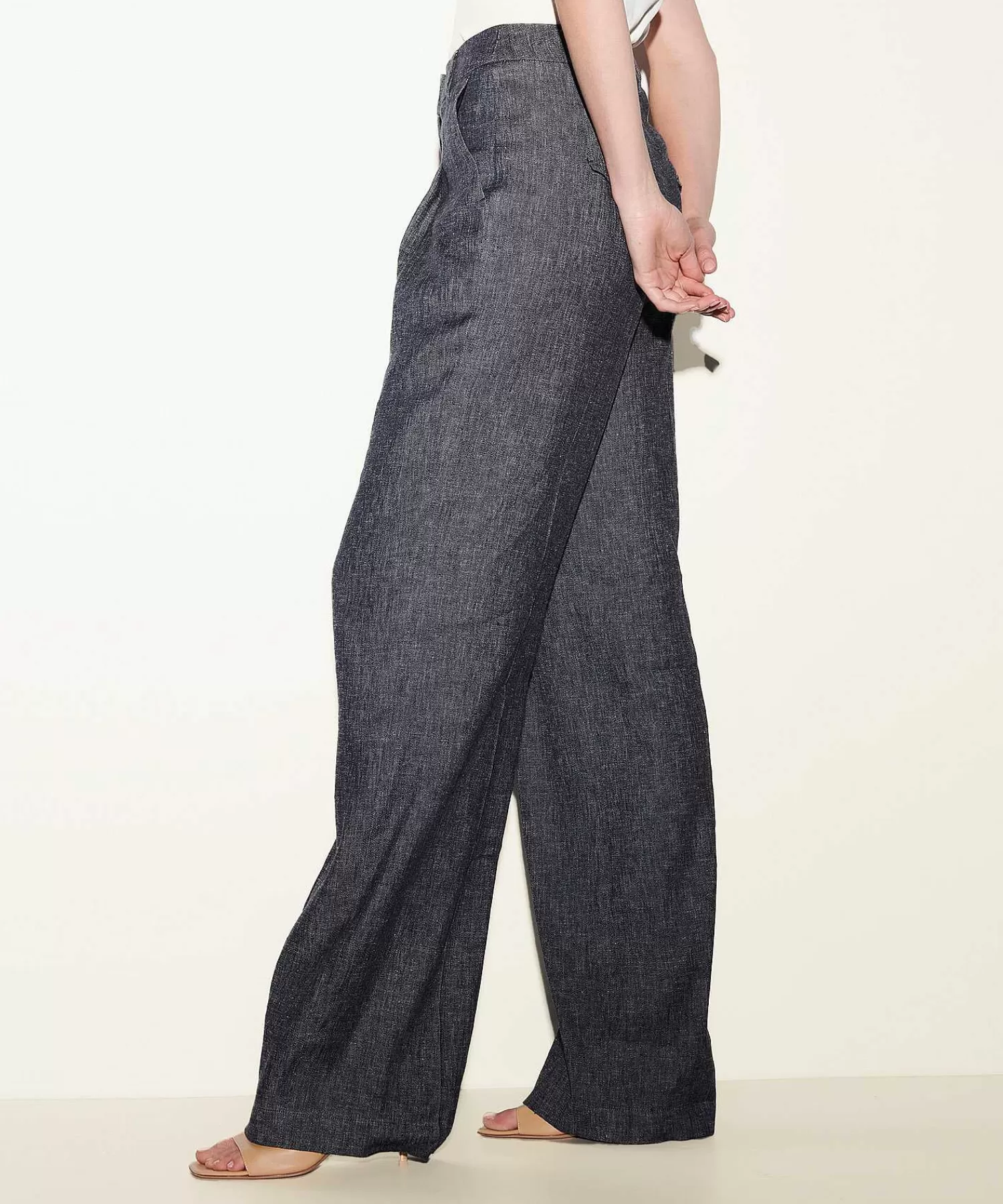 Luisa Cerano Pantalones Anchos De Mezcla De Lino Look Denim Cheap