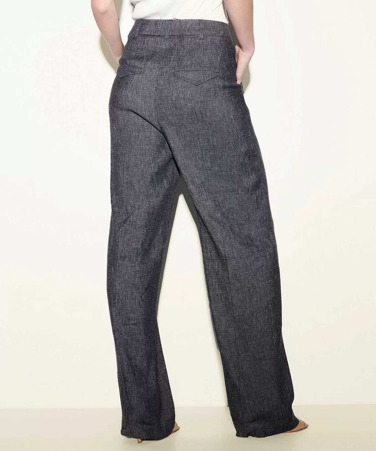 Luisa Cerano Pantalones Anchos De Mezcla De Lino Look Denim Cheap
