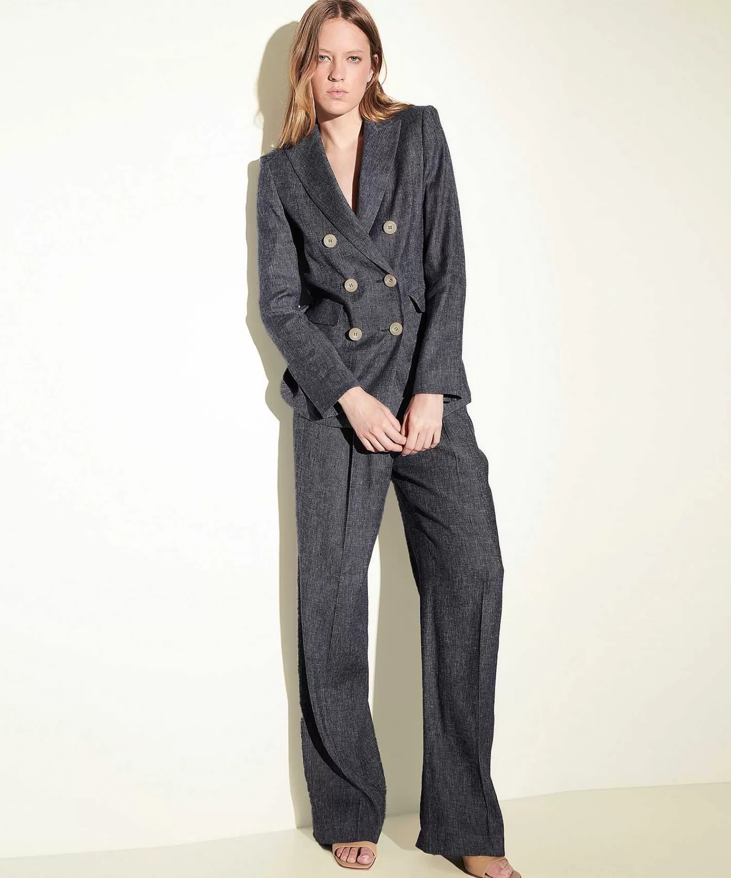Luisa Cerano Pantalones Anchos De Mezcla De Lino Look Denim Cheap