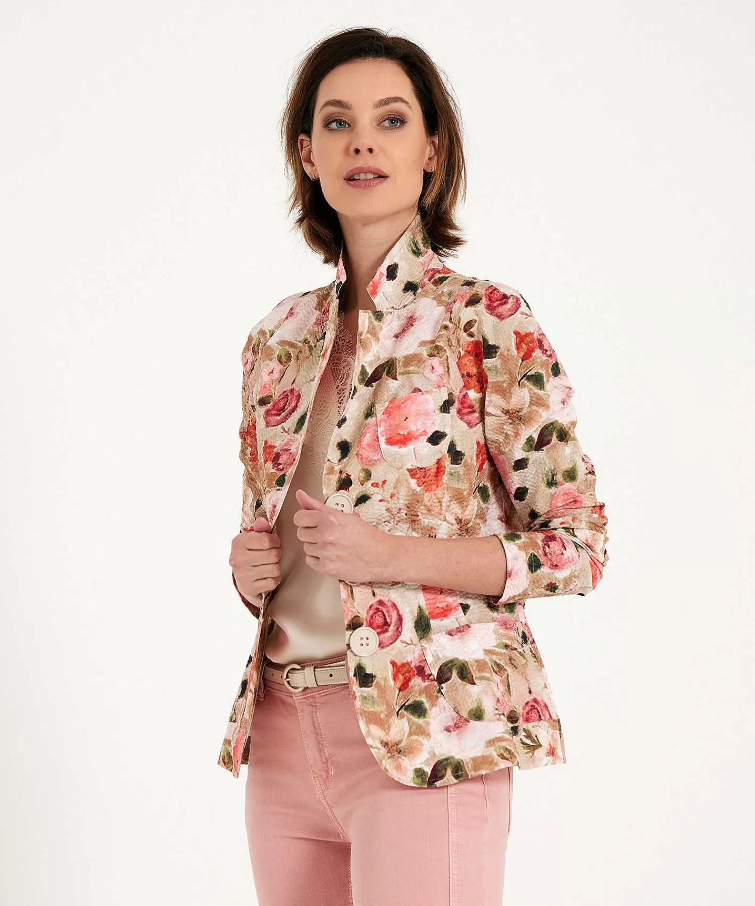 ML Collections Blazer Seersucker Estampado De Rosas Cheap