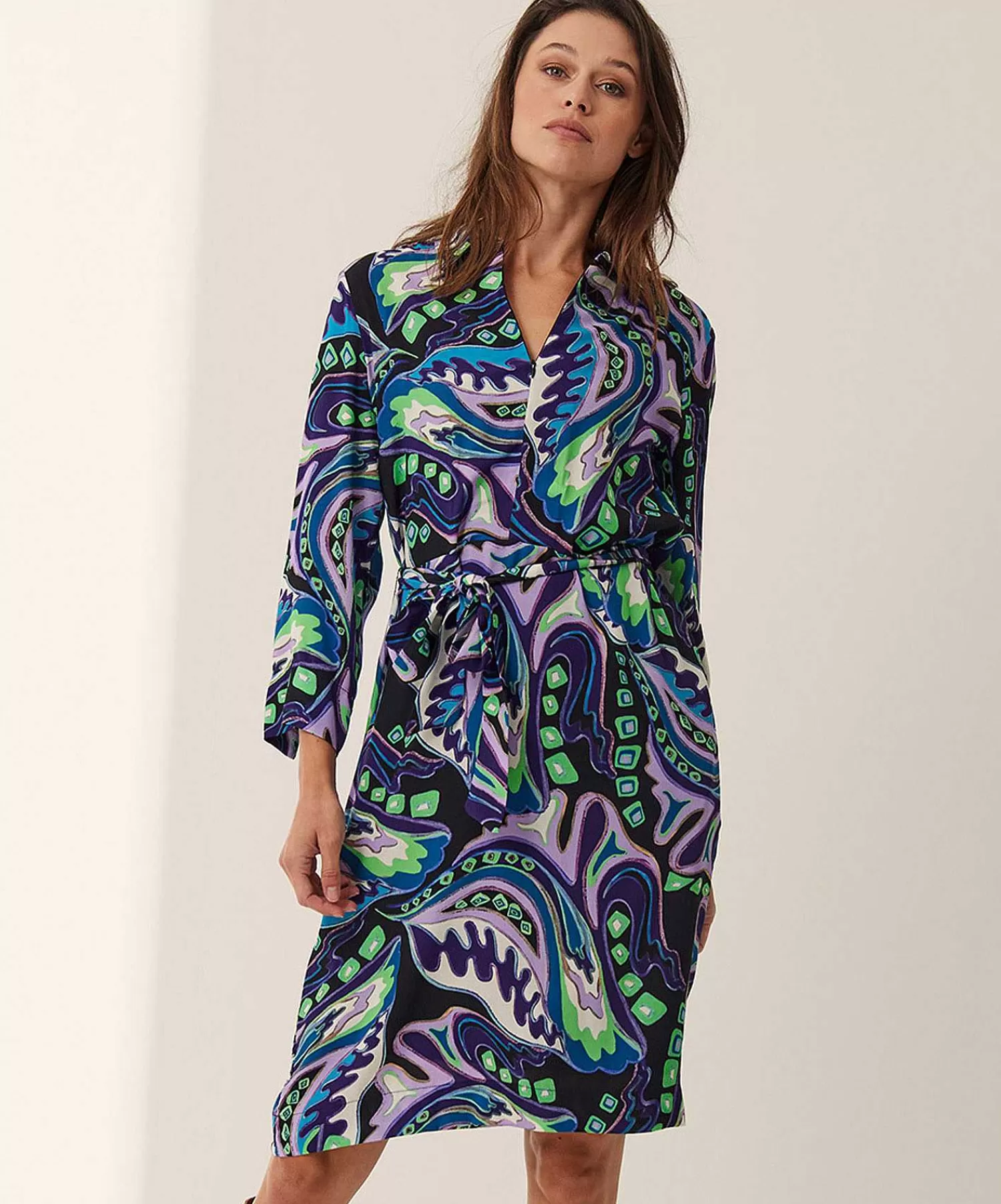 KYRA Vestido Con Cinturon Multicolor Isra Cheap